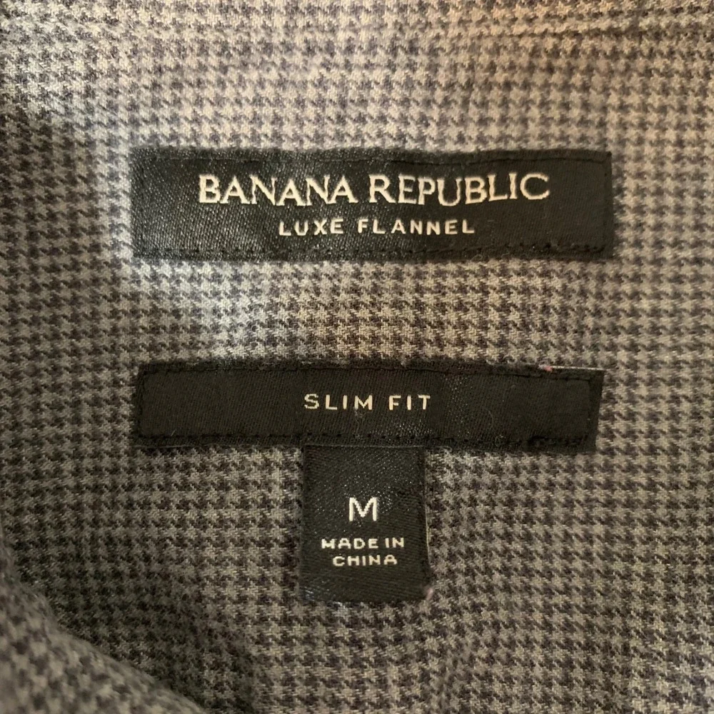 Banana Republic Luxe Flannel Shirt Size M Slim Fit Grey Micro-Houndstooth Preppy